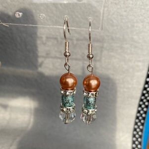 Handmade clear, blue, rose gold/champagne‎ sparkle dangle earrings